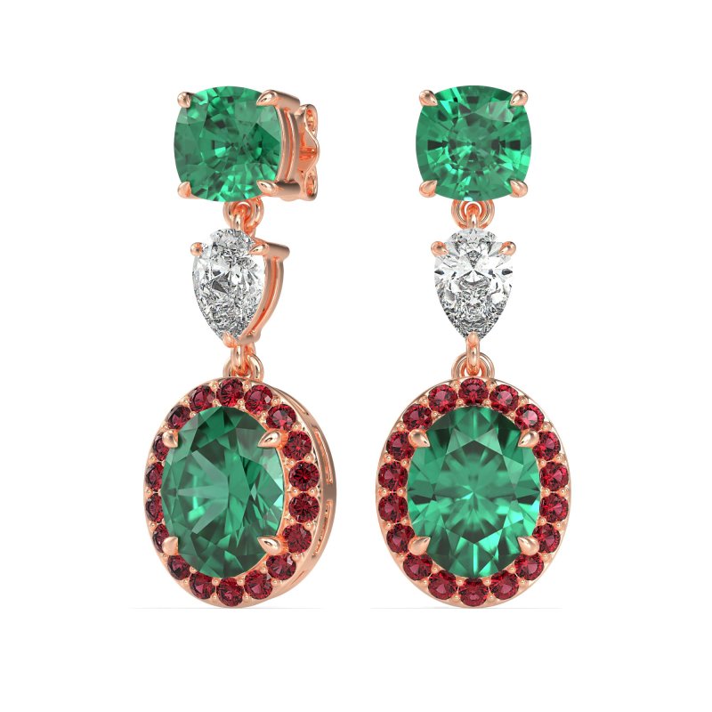 Three-Stone Dangle Halo Earrings