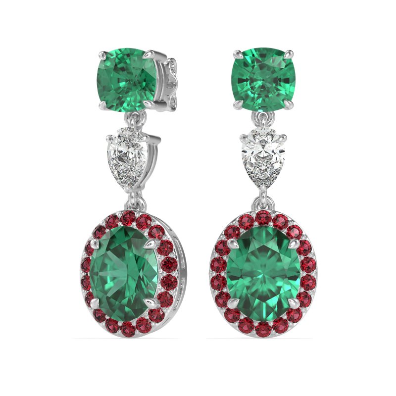Three-Stone Dangle Halo Earrings