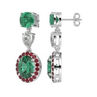 Three-Stone Dangle Halo Earrings