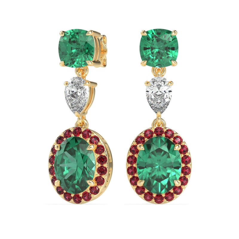 Three-Stone Dangle Halo Earrings