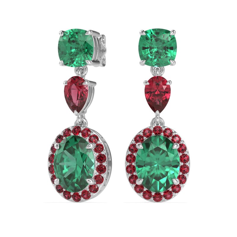 Three-Stone Dangle Halo Earrings