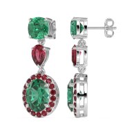 Three-Stone Dangle Halo Earrings