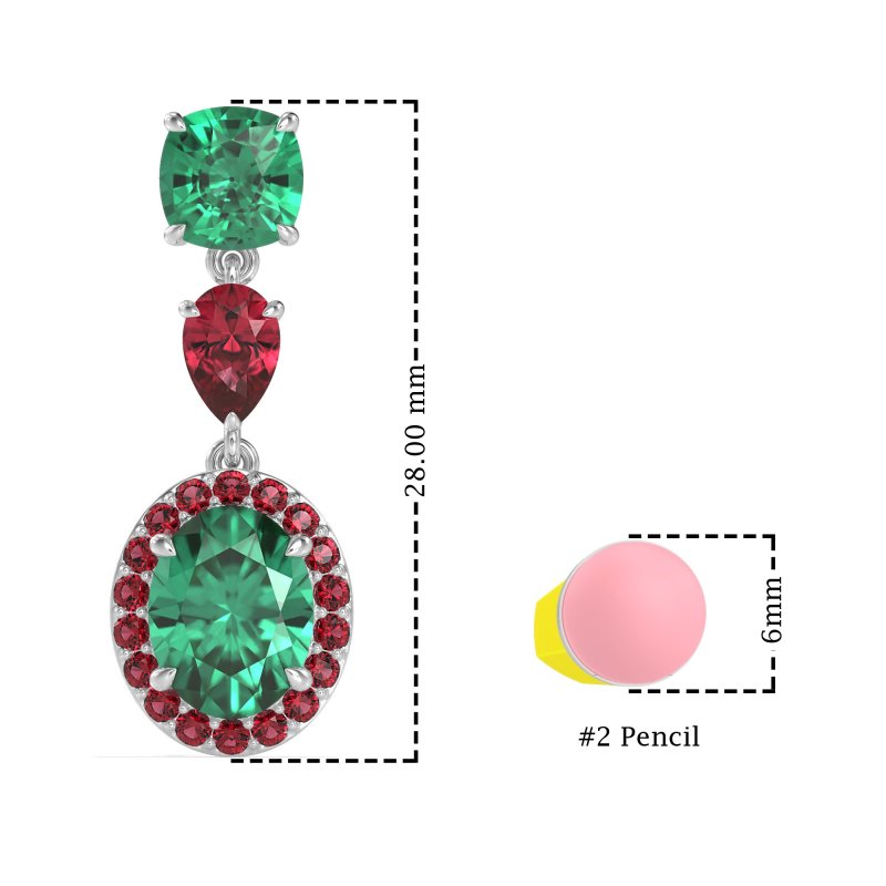 Three-Stone Dangle Halo Earrings