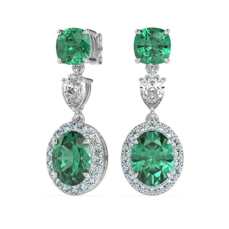 Three-Stone Dangle Halo Earrings