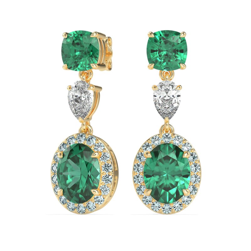 Three-Stone Dangle Halo Earrings