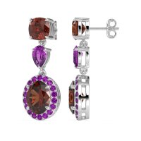 Three-Stone Dangle Halo Earrings