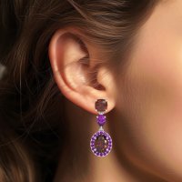 Three-Stone Dangle Halo Earrings