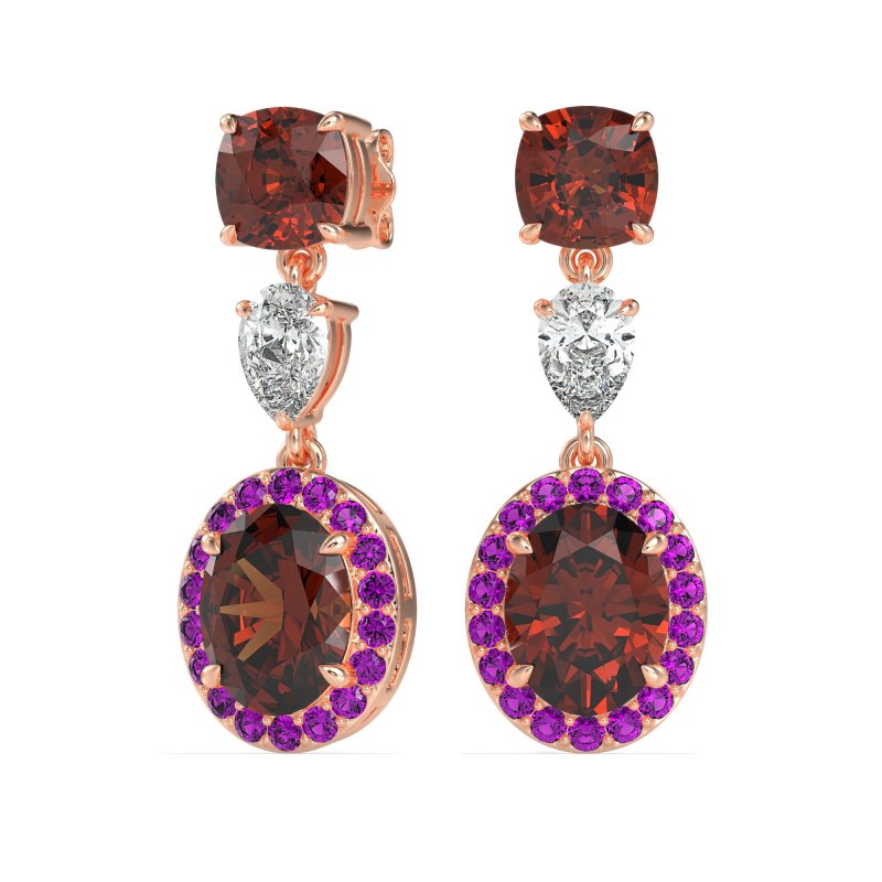 Three-Stone Dangle Halo Earrings