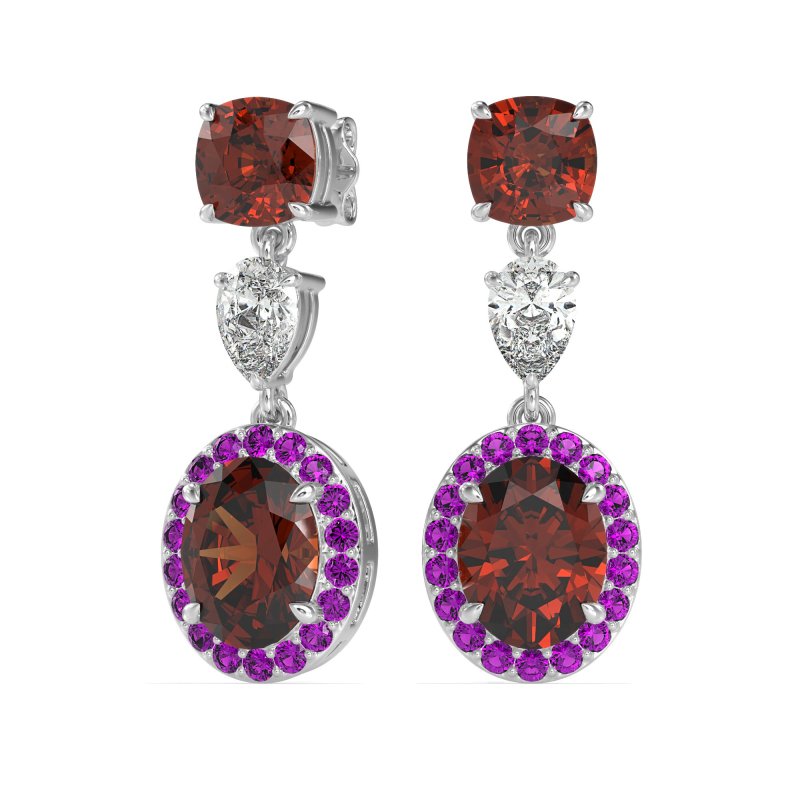 Three-Stone Dangle Halo Earrings