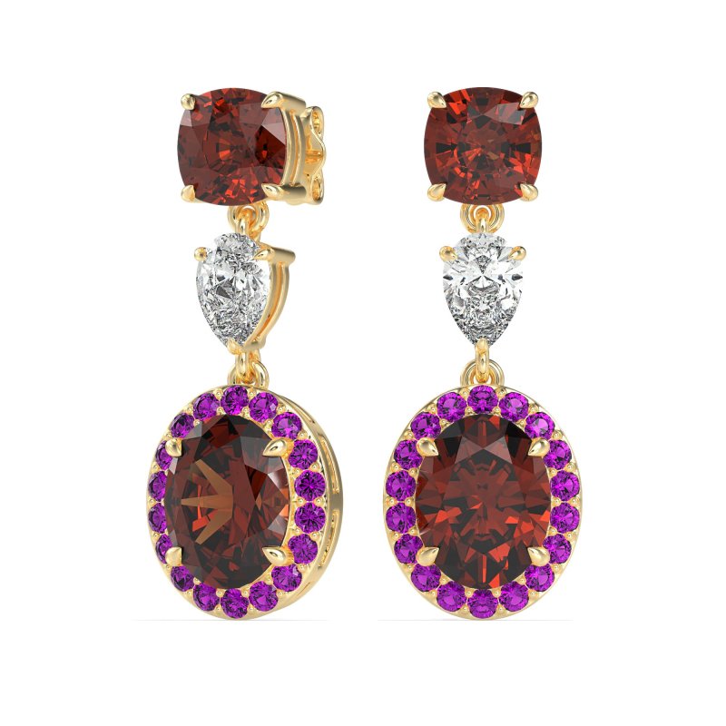 Three-Stone Dangle Halo Earrings