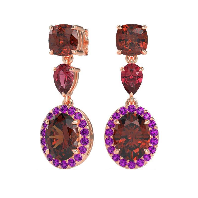 Three-Stone Dangle Halo Earrings