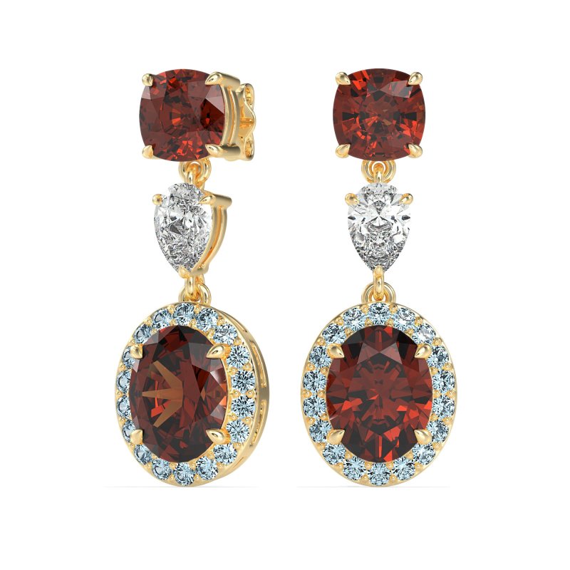 Three-Stone Dangle Halo Earrings