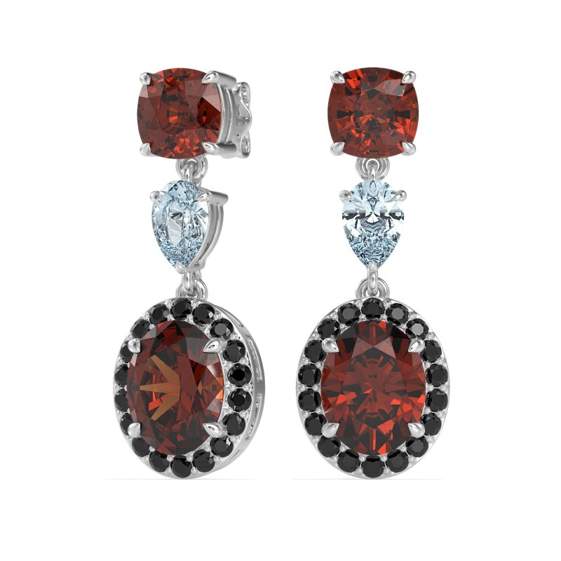 Three-Stone Dangle Halo Earrings
