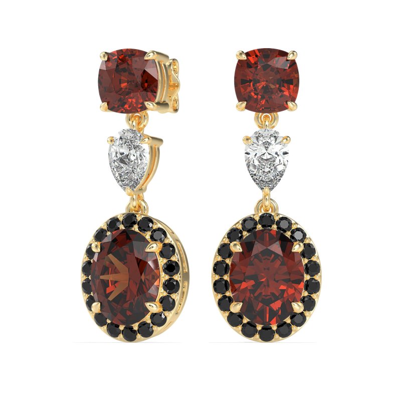 Three-Stone Dangle Halo Earrings