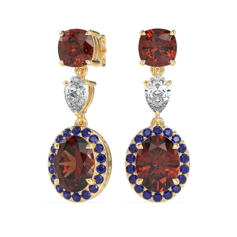 Three-Stone Dangle Halo Earrings