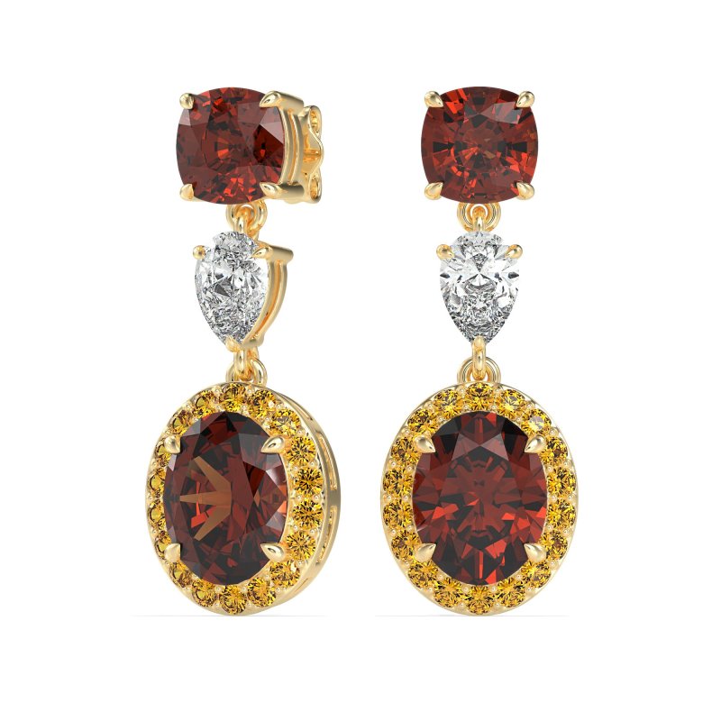 Three-Stone Dangle Halo Earrings