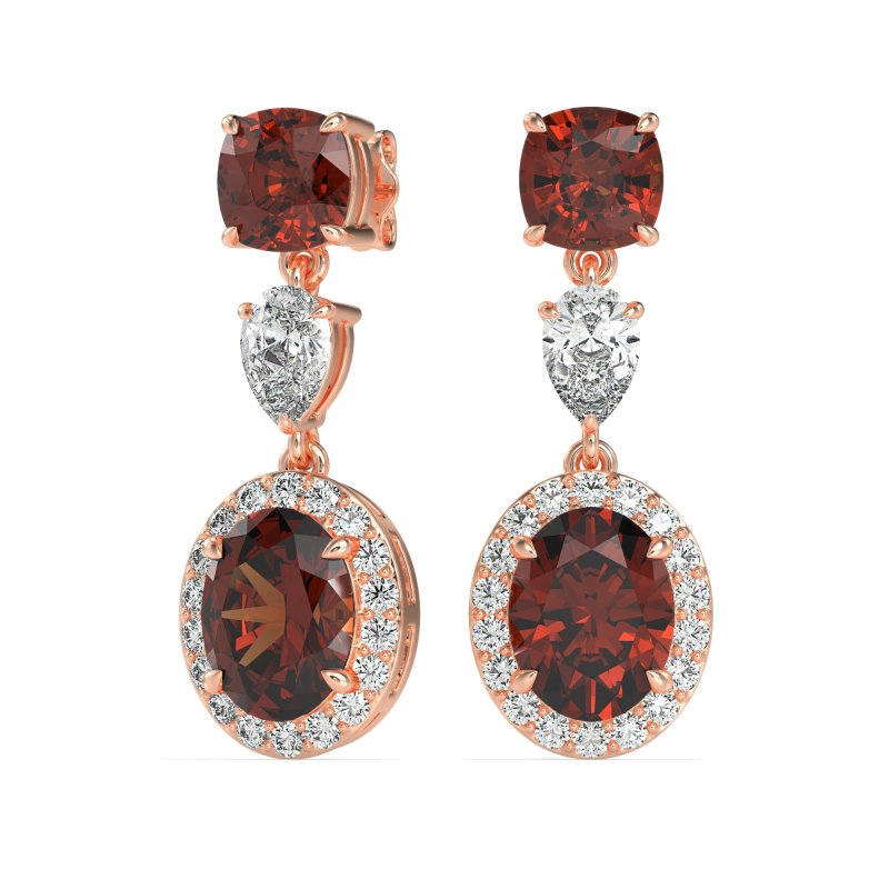 Three-Stone Dangle Halo Earrings