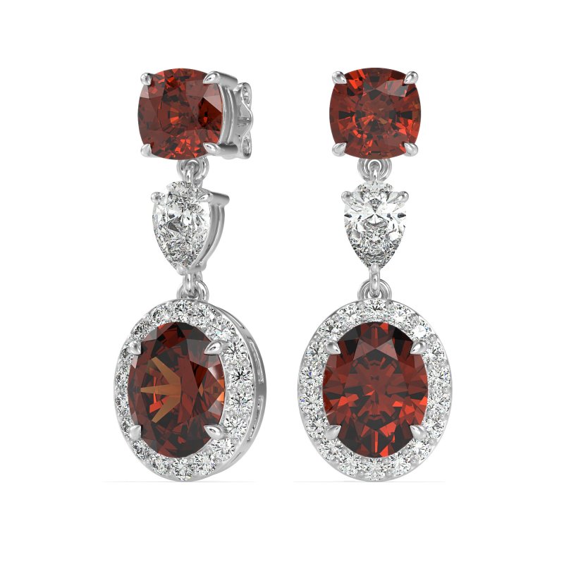 Three-Stone Dangle Halo Earrings