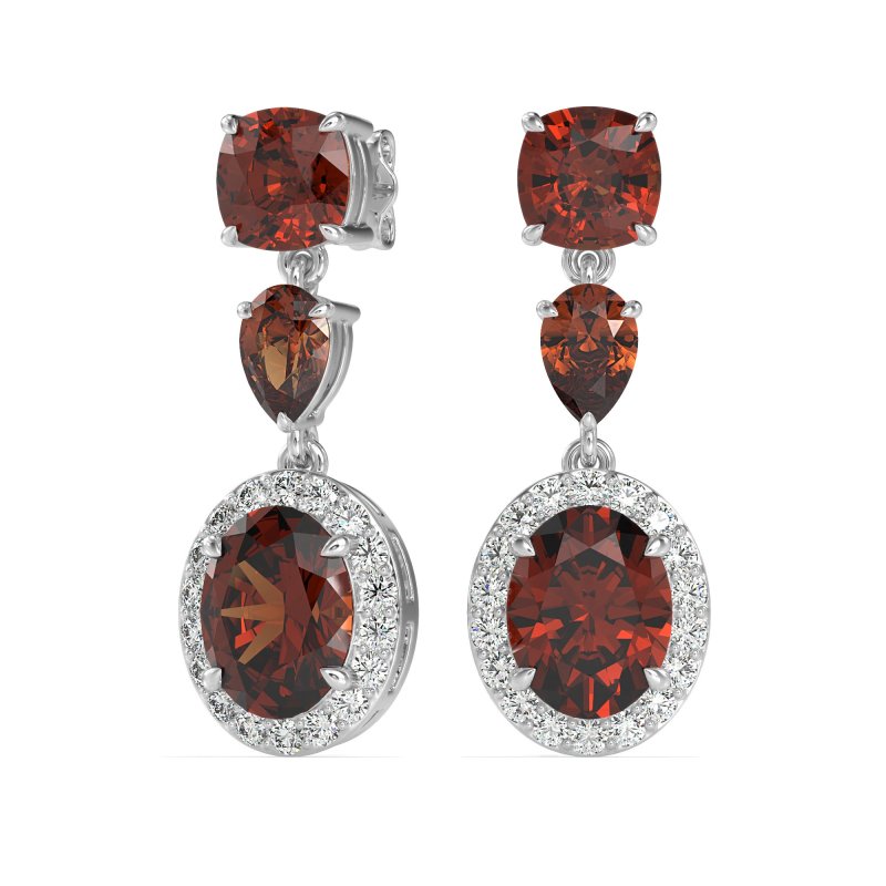 Three-Stone Dangle Halo Earrings