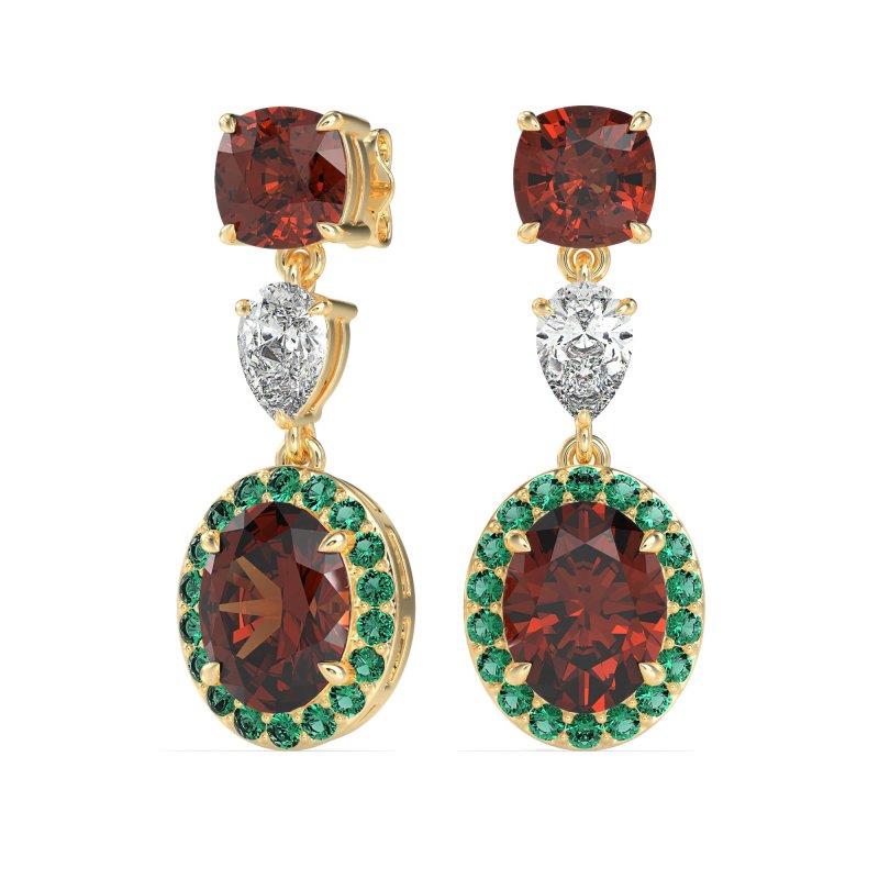 Three-Stone Dangle Halo Earrings
