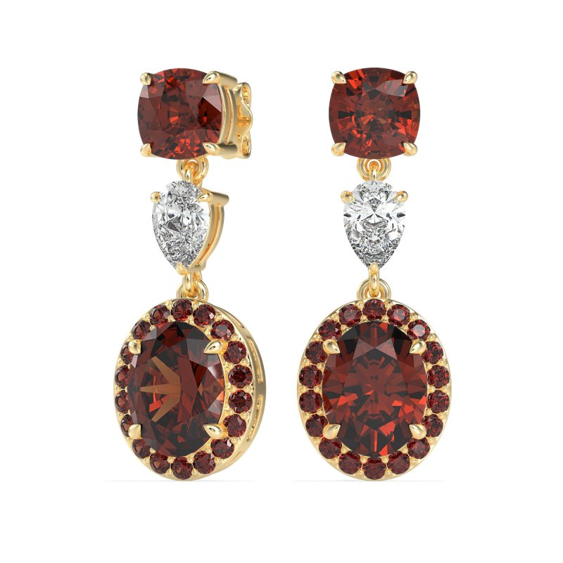 Three-Stone Dangle Halo Earrings