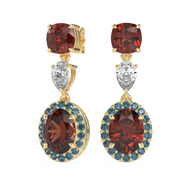 Three-Stone Dangle Halo Earrings