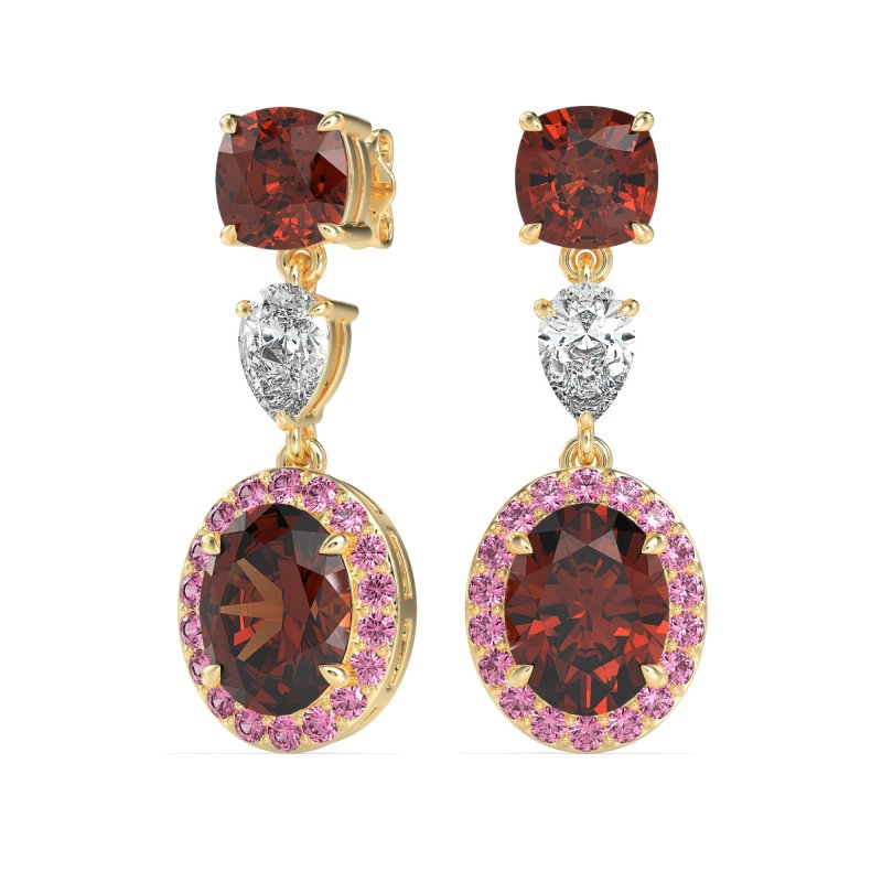 Three-Stone Dangle Halo Earrings