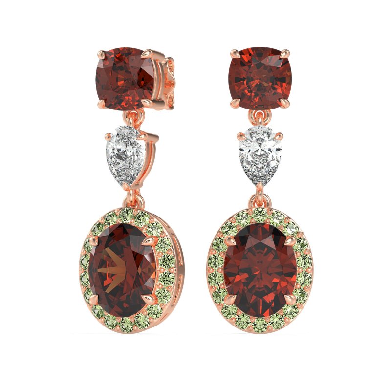 Three-Stone Dangle Halo Earrings