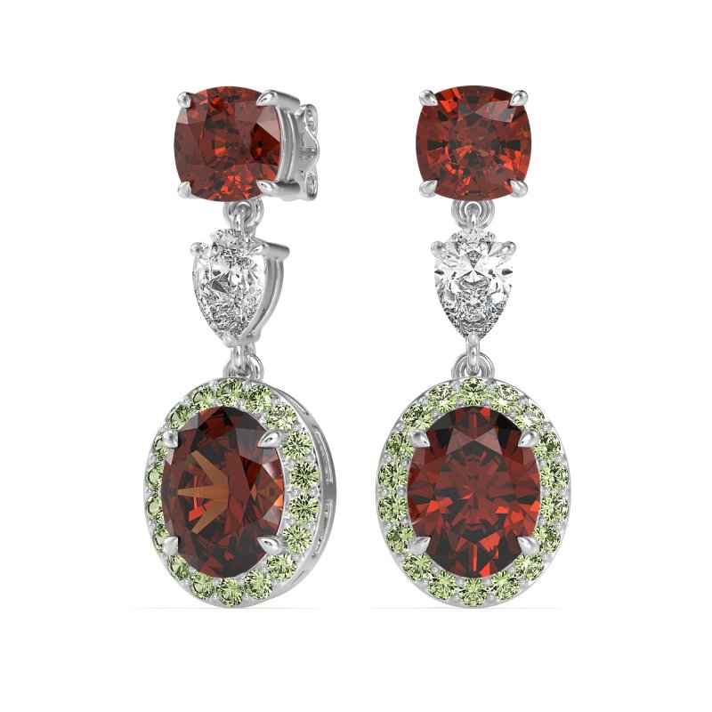 Three-Stone Dangle Halo Earrings