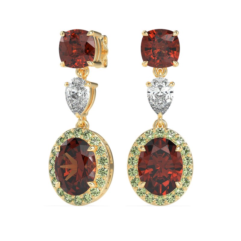 Three-Stone Dangle Halo Earrings