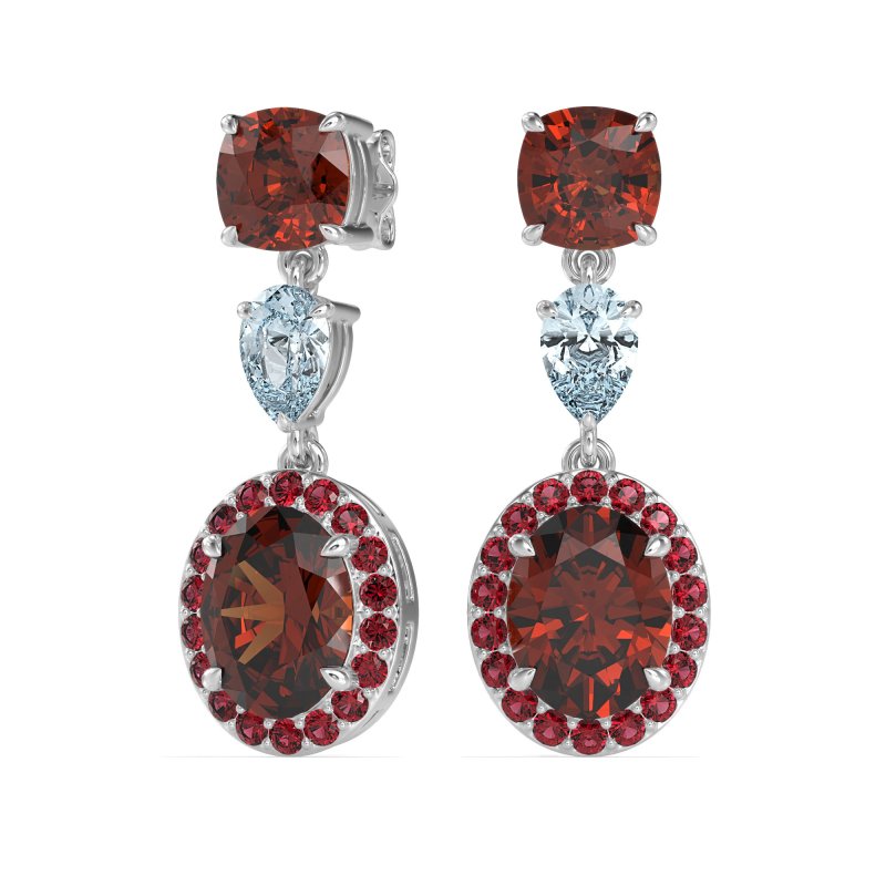Three-Stone Dangle Halo Earrings