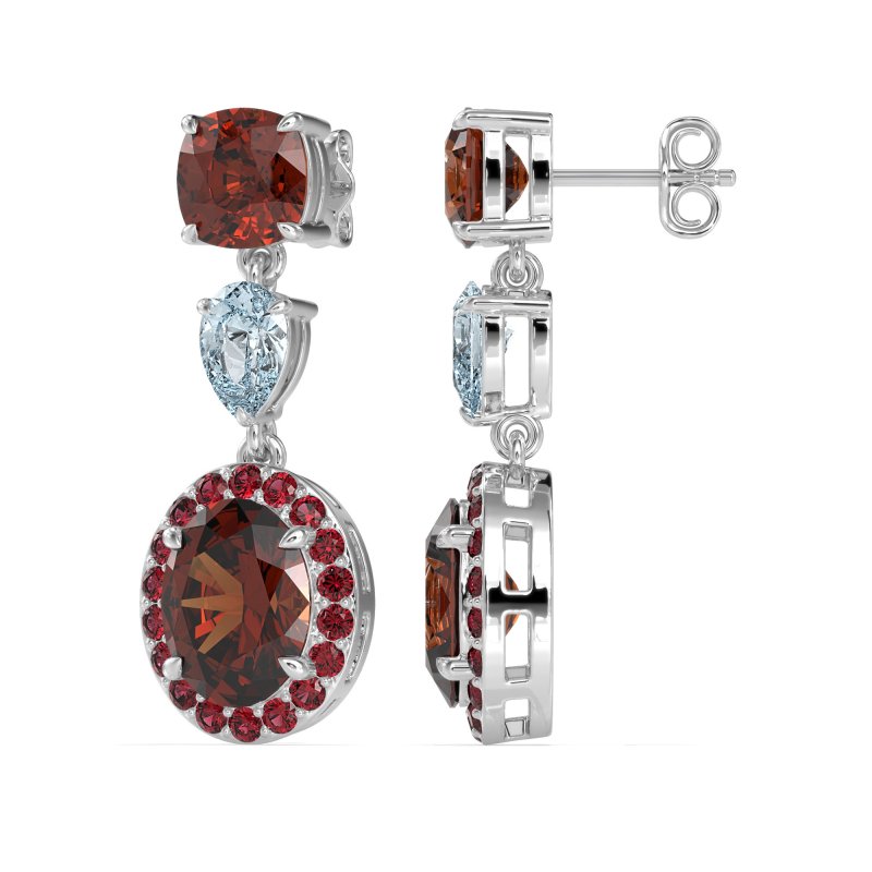 Three-Stone Dangle Halo Earrings