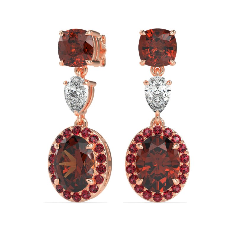 Three-Stone Dangle Halo Earrings