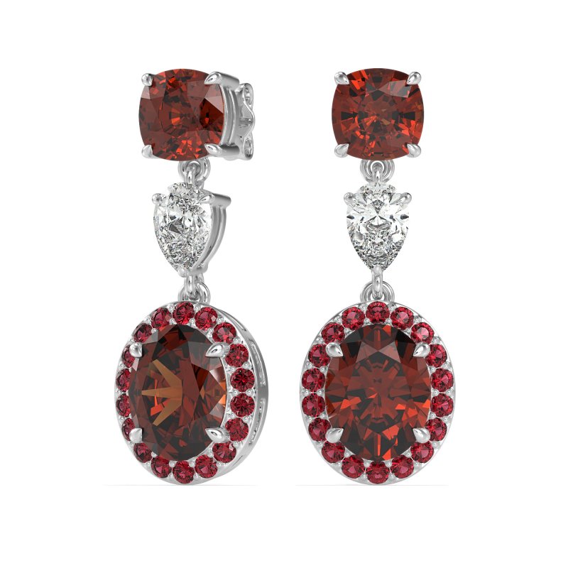 Three-Stone Dangle Halo Earrings