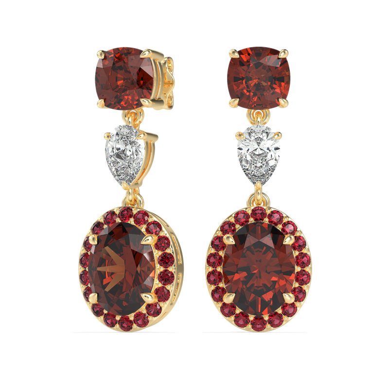 Three-Stone Dangle Halo Earrings