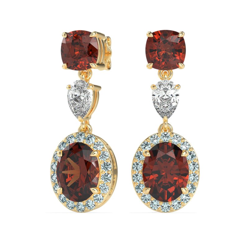Three-Stone Dangle Halo Earrings
