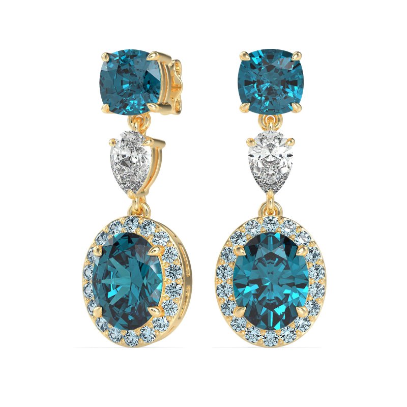 Three-Stone Dangle Halo Earrings