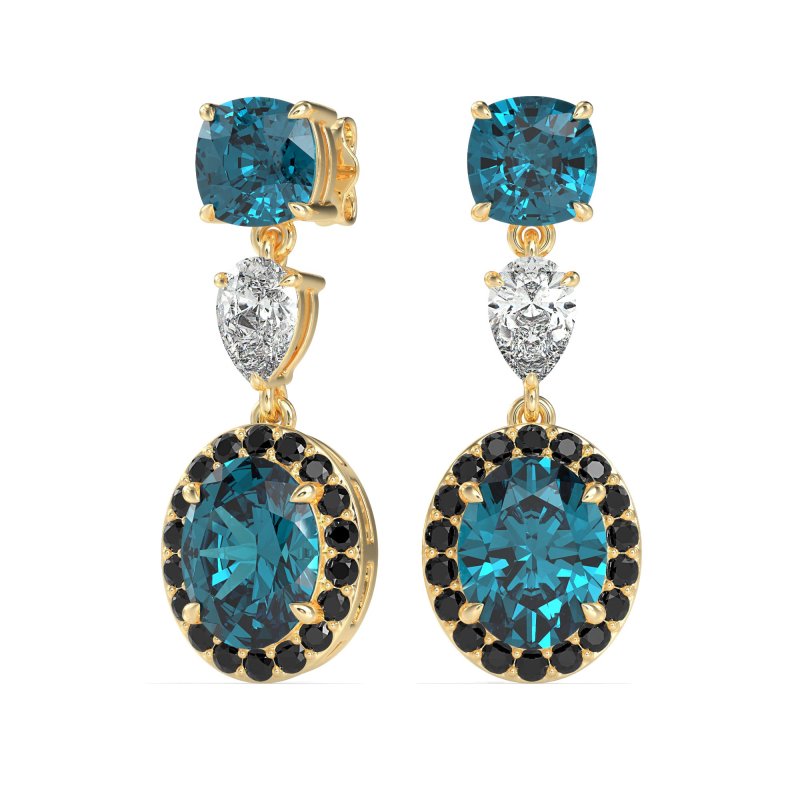 Three-Stone Dangle Halo Earrings