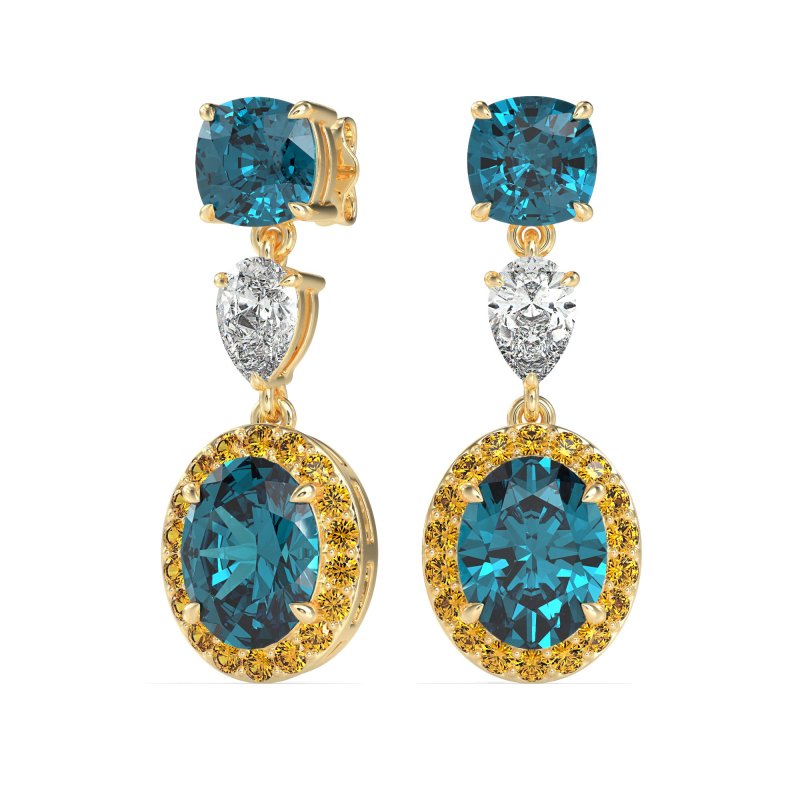 Three-Stone Dangle Halo Earrings