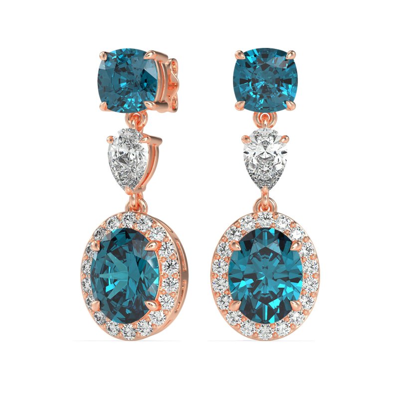 Three-Stone Dangle Halo Earrings