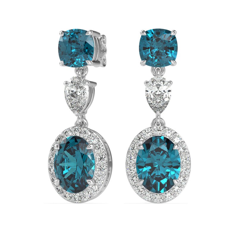 Three-Stone Dangle Halo Earrings