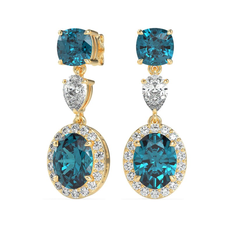 Three-Stone Dangle Halo Earrings