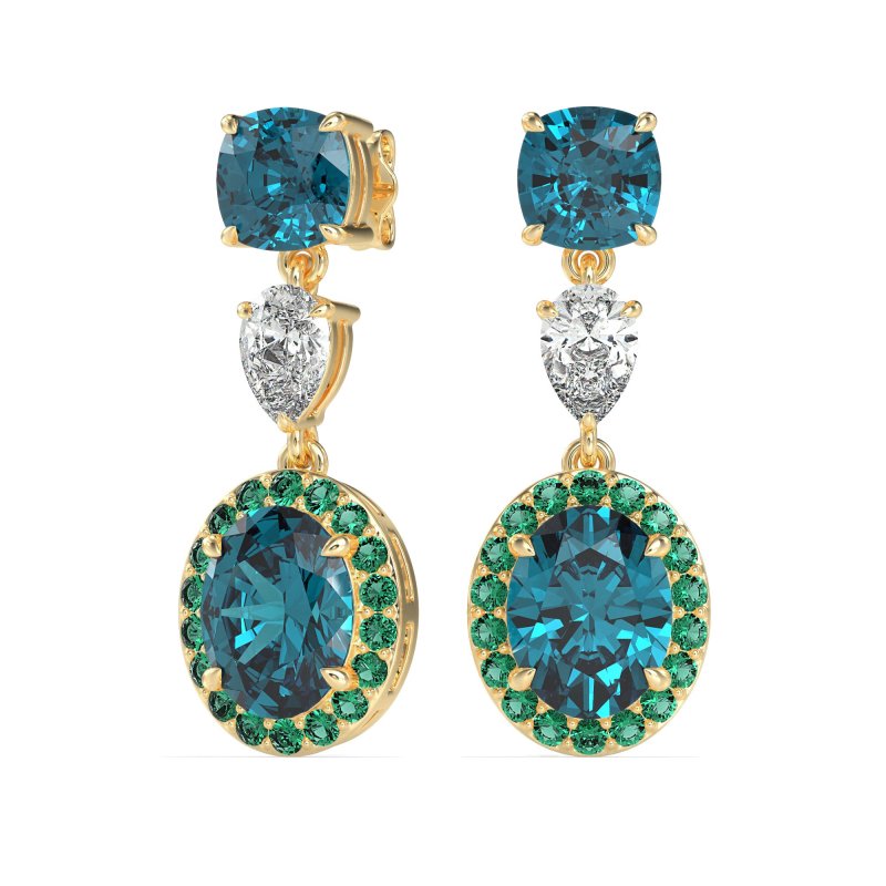 Three-Stone Dangle Halo Earrings