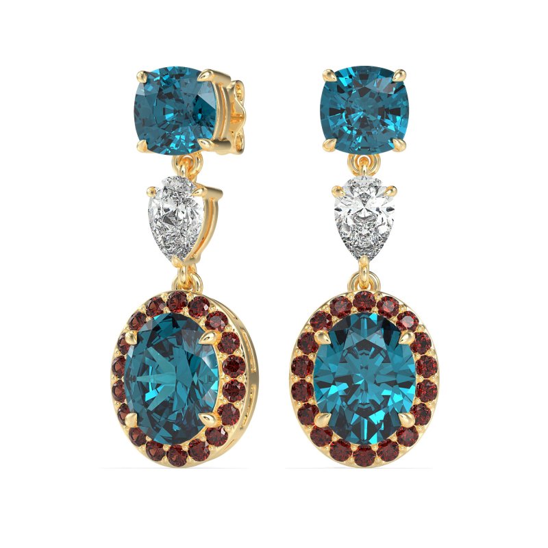 Three-Stone Dangle Halo Earrings