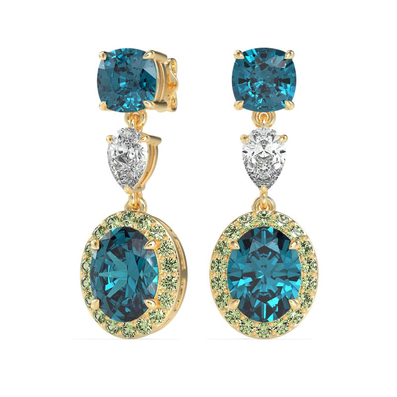 Three-Stone Dangle Halo Earrings