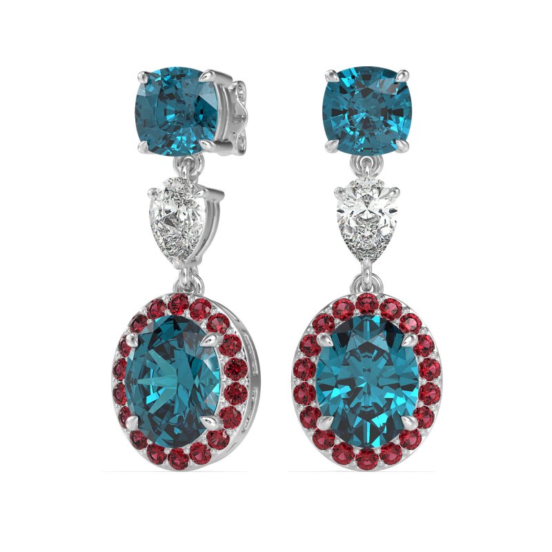Three-Stone Dangle Halo Earrings