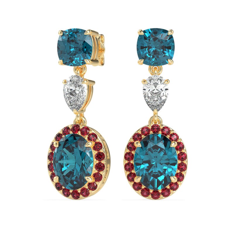 Three-Stone Dangle Halo Earrings