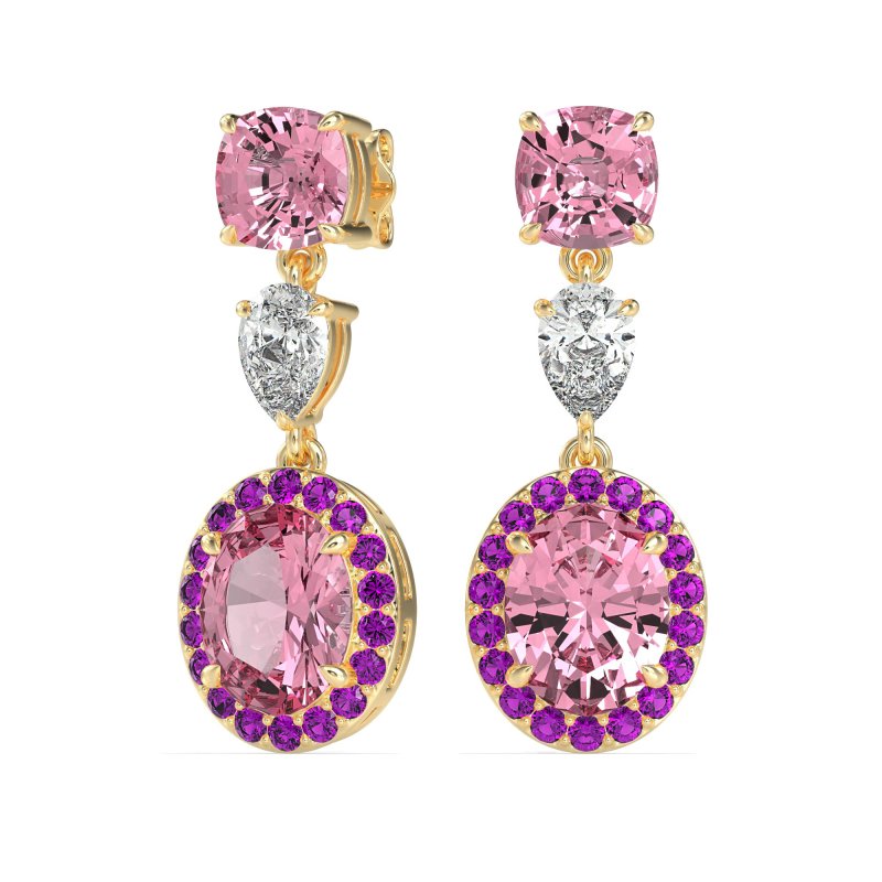 Three-Stone Dangle Halo Earrings