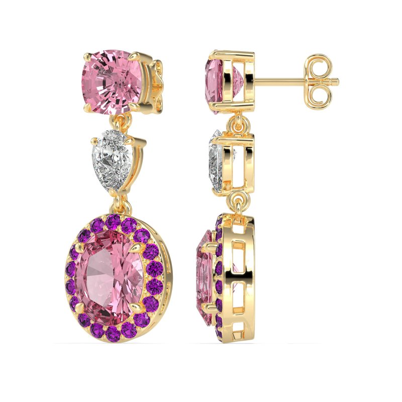 Three-Stone Dangle Halo Earrings