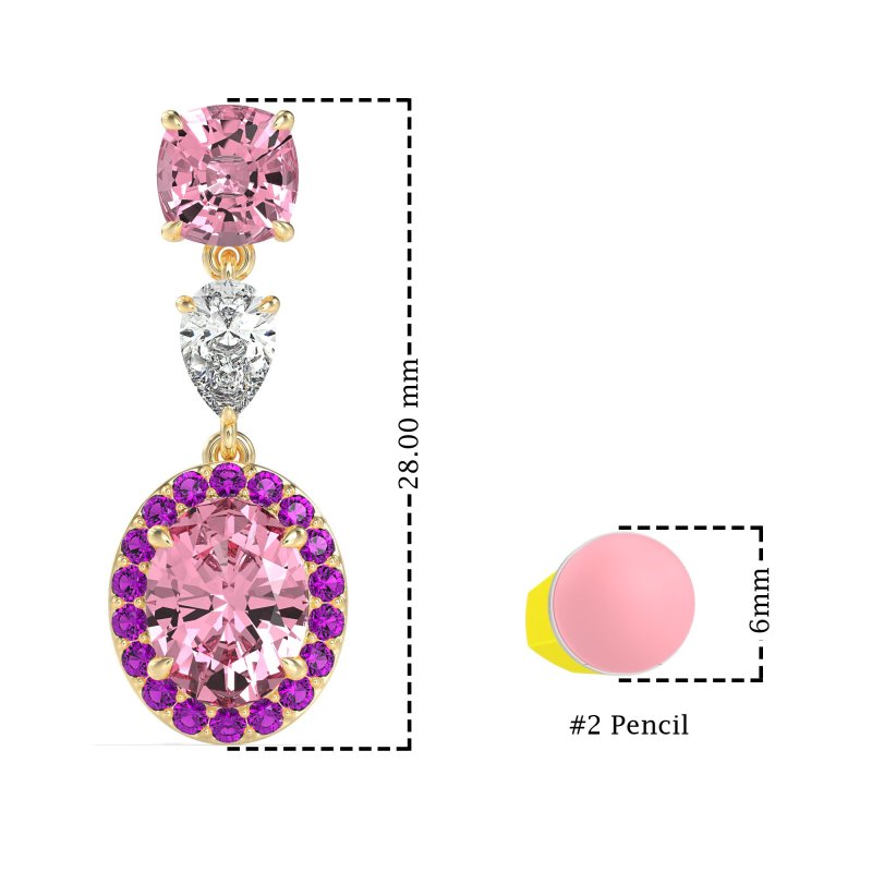 Three-Stone Dangle Halo Earrings